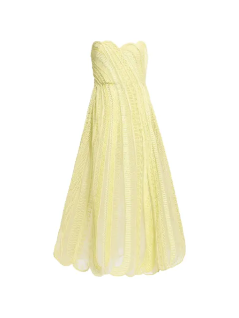 Elie Saab embroidered strapless midi dress Yellow D1231NS26BE075