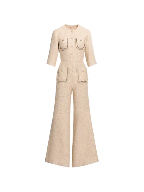 Elie Saab python-print tweed jumpsuit Neutrals JU156PS26TWC01