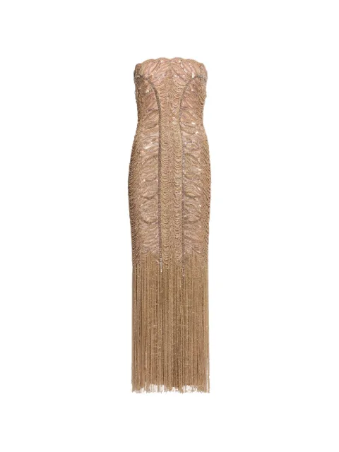 Elie Saab bead-embroidered fringed maxi dress Gold D1187NS26BE071