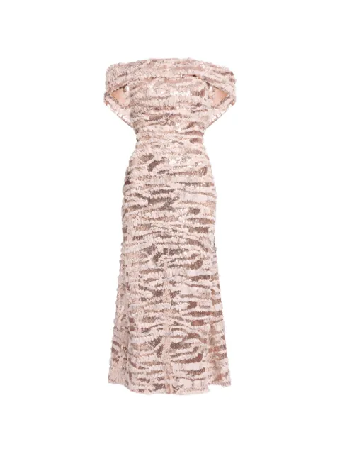 Elie Saab sequin-embellished ruffled midi dress Neutrals D1174NS26PCH01