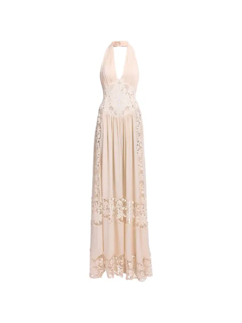 Elie Saab macramé-panel halter-neck maxi dress Neutrals D1159NS26SIM03