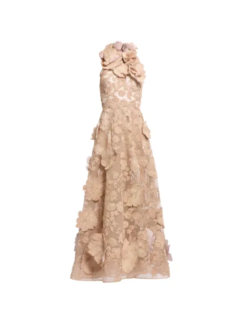 Elie Saab raffia-embroidered tulle maxi dress Neutrals D1237NS26RTU01
