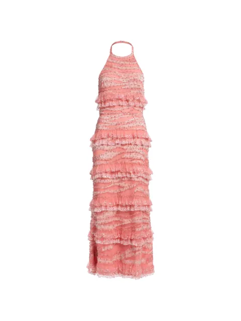 Elie Saab bead-embroidered ruffled maxi dress Pink D1228LS26BE074