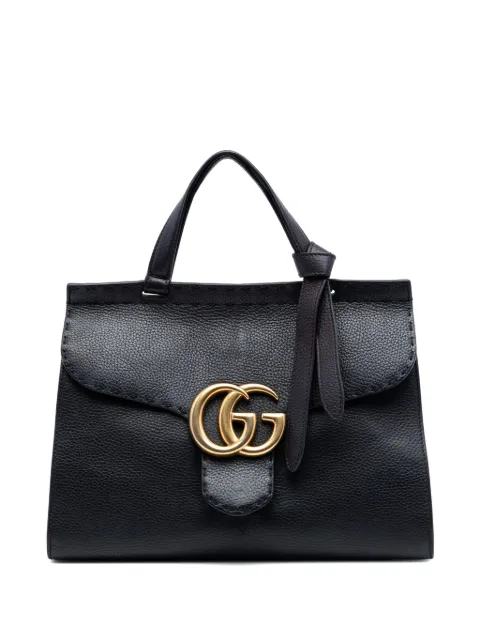 Gucci Pre-Owned 2016-2026 Small GG Marmont Grained Calfskin Top Handle satchel Black F6FFCNIRZDPZD0N5