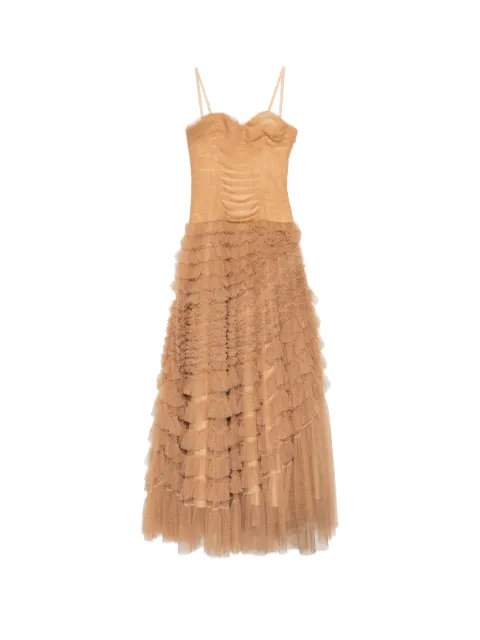 Christian Dior Pre-Owned ruffled strapless gown Neutrals CSVM9305