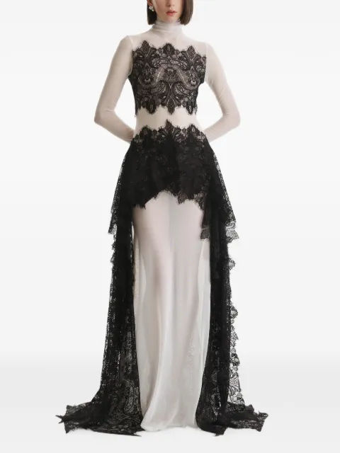 2310 STUDIO maxi lace-panelled high-low dress White FF68