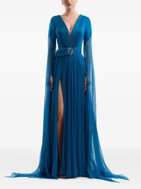 IMROSKA pleated belted maxi dress Blue TRANSFORMATIVETILE