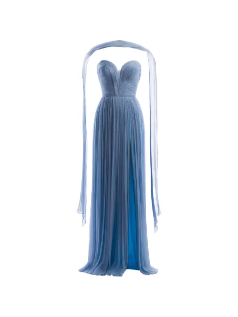 IMROSKA Iris pleated strapless maxi gown dress Blue IRISPIN