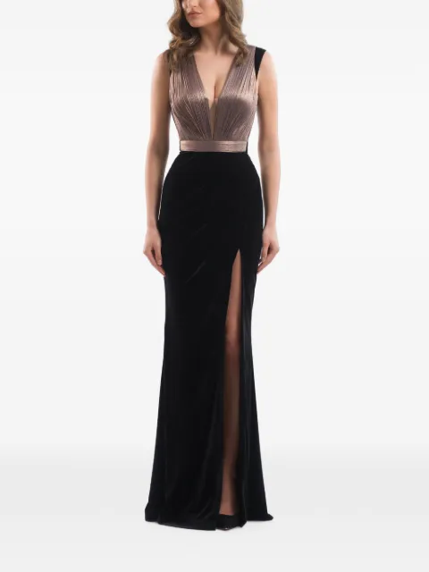 IMROSKA plissé-effect side-slit maxi dress Black IMROSKACUPRO