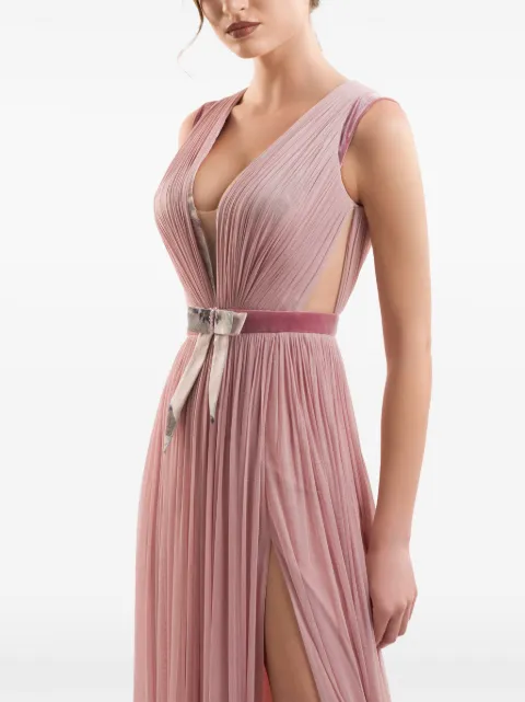IMROSKA Pandora 18 plissé-effect bow-detail maxi dress Pink PANDORA18