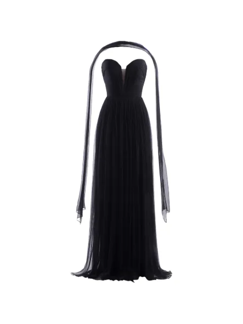 IMROSKA Iris plunging-neckline draped maxi gown dress Black IRISPIN