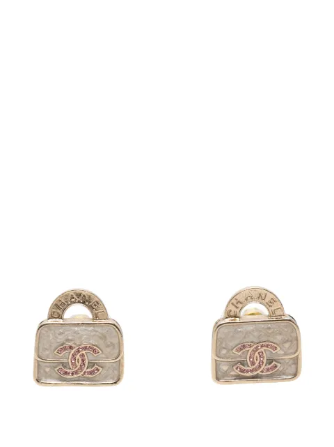 CHANEL Pre-Owned 2021 CC Brass Resin Strass Top Handle Bag Push Back Earrings costume earrings Gold EM67D036M460376X