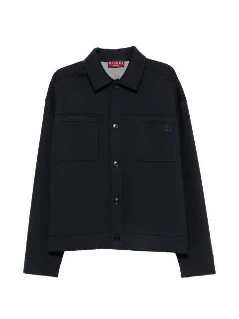 Gucci logo-embroidered button-up jacket Blue 843802XJHIY