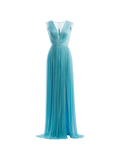 IMROSKA Cupro pleated side-slit draped maxi dress Blue CUPRO