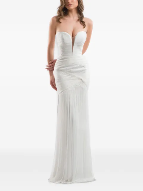 IMROSKA Forest plissé lace-panelled maxi dress White IMROSKAFOREST