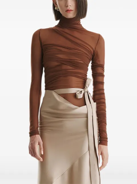 2310 STUDIO ruched sheer top Brown FF12
