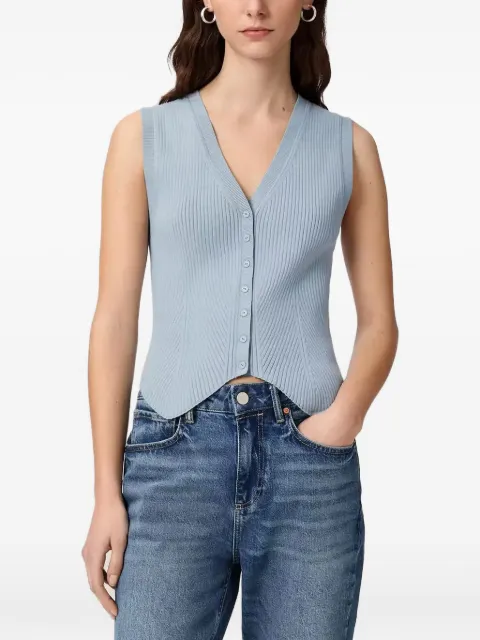 AllSaints Cruz ribbed-knit V-neck top Blue W023KA