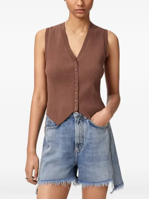 AllSaints Cruz ribbed-knit V-neck top Brown W023KA
