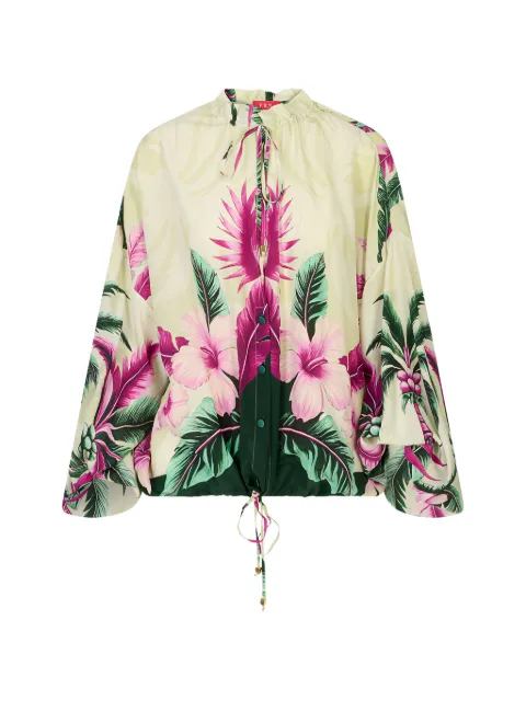 F.R.S For Restless Sleepers tropical-print drawstring blouse Neutrals CA001035TE00883