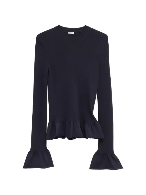 Jil Sander ruffled ribbed-knit sweater Blue J02GP0249J14869