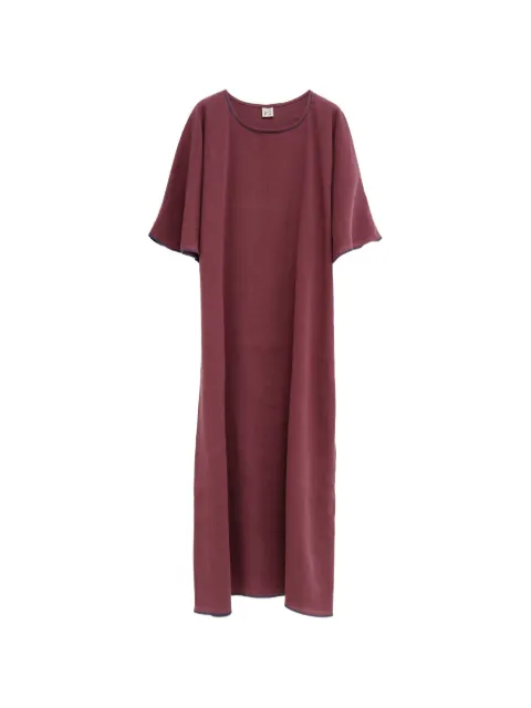 Baserange Rene contrast-trim flared-sleeve midi dress Purple DRRECLAW26