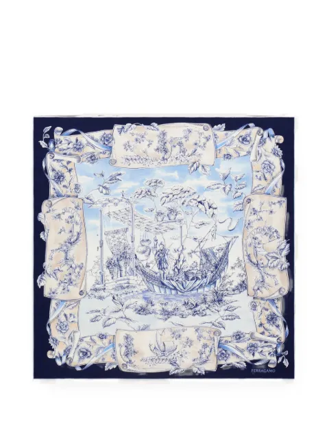 Ferragamo Voyage print silk scarf Blue 310244001
