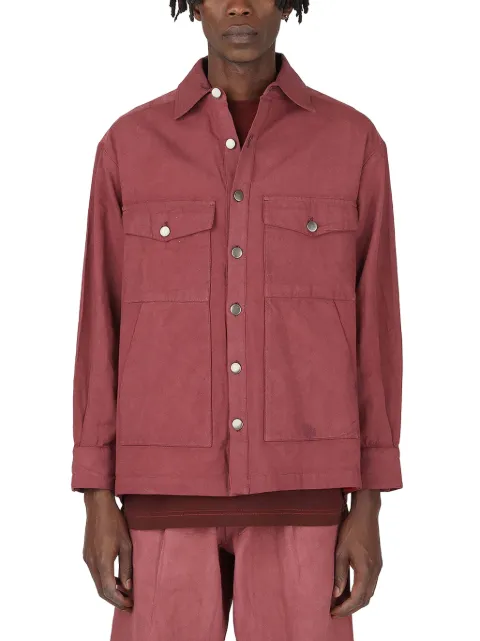 ALIVE & MORE marbled-motif front-button shirt jacket Red ML114