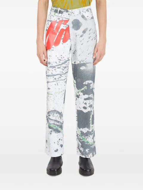 ALIVE & MORE graphic-motif faded-wash trousers White HP003