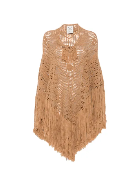 Chiara Is Peonia fringed-trim crochet-knit poncho Neutrals SPEO001WO