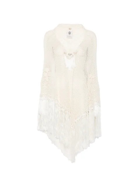 Chiara Is Scialle Rosa crochet fringed poncho White SROS005COVISE