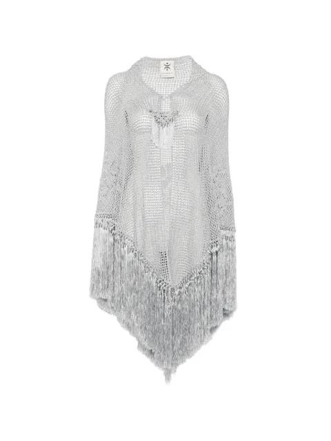 Chiara Is Scialle Rosa fringed-trim crochet-knit poncho Silver SROS002CUPESSE