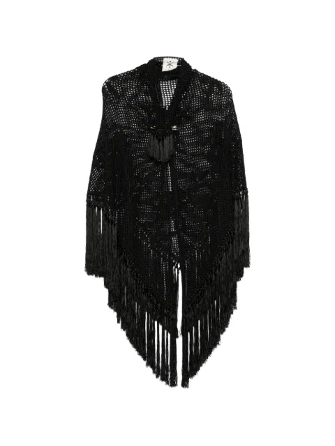 Chiara Is Scialle Rosa crochet fringe-trimmed poncho Black SROS005COVISE