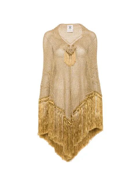 Chiara Is Scialle Mantella Rosa fringed-trim poncho Gold SROS002CUPESSE