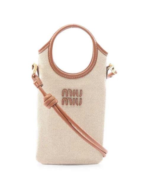 Miu Miu Pre-Owned 2020 Ivy embroidered logo shoulder bag Neutrals 1078942