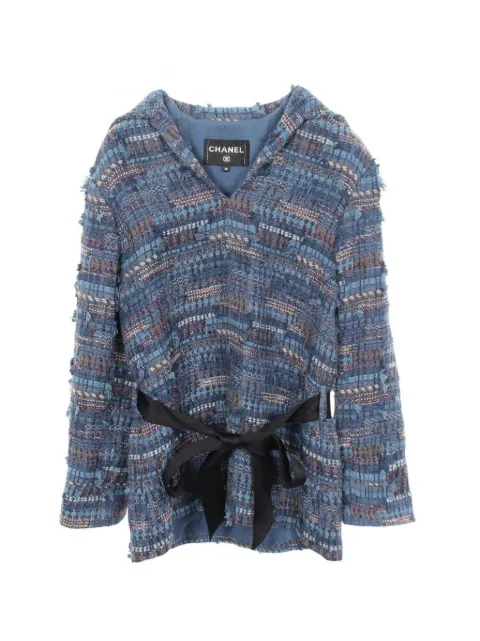 CHANEL Pre-Owned 1986-1988 belted tweed top Blue 1077179