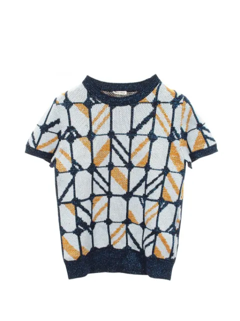 Miu Miu Pre-Owned 2010s geometric-pattern short-sleeve sweater Blue 1077714