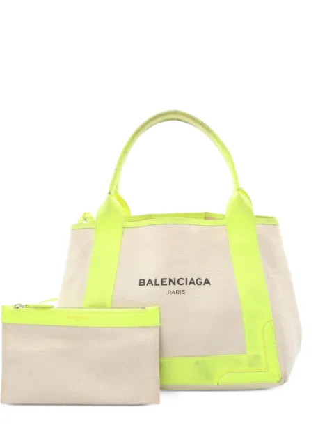 Balenciaga Pre-Owned 2000s small Navy Cabas leather-trim tote bag Neutrals 1076037
