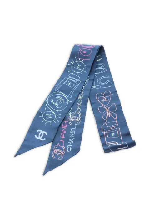 CHANEL Pre-Owned 1986-1988 Coco Mark silk scarf Blue 1076366