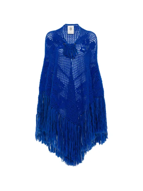 Chiara Is Scialle Coperta Peonia crochet-knit fringed poncho Blue SCOP003WMPASE