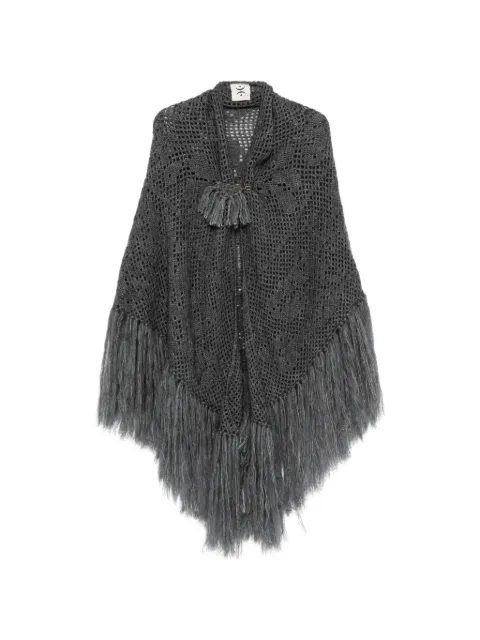 Chiara Is Scialle Coperta Peonia fringe-trimmed crochet poncho Grey SCOP003WMPASE