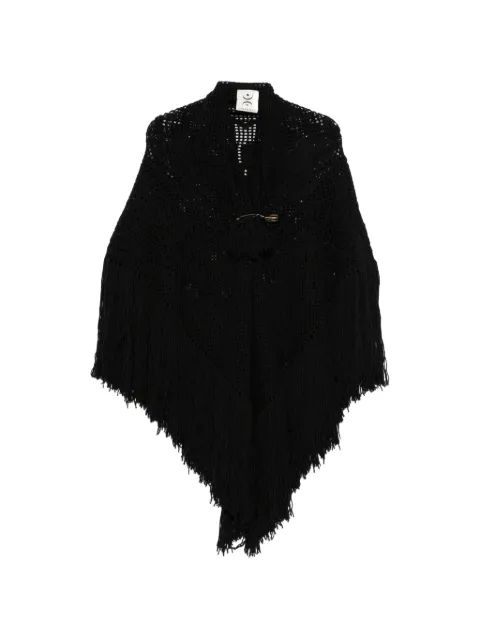 Chiara Is Scialle Peonia crochet-knit fringed poncho Black SPEO001WO