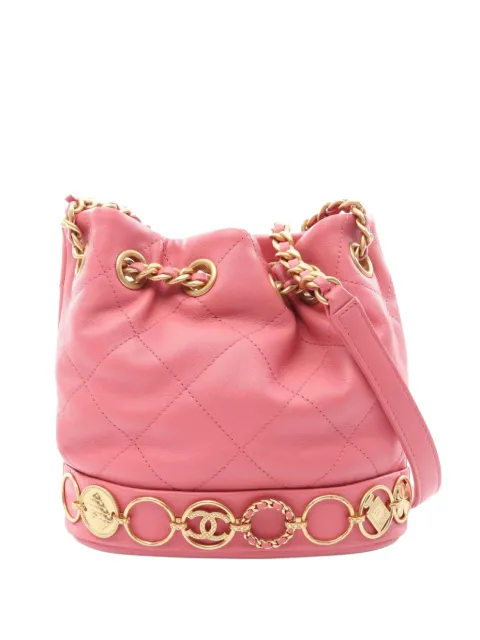 CHANEL Pre-Owned 2021s matelassé chain bucket bag Pink 1080046J3HN822K