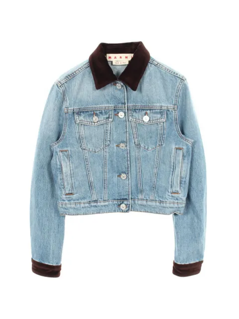 Marni Pre-Owned 2010s floral-appliqué contrast-collar denim jacket Blue 1071232