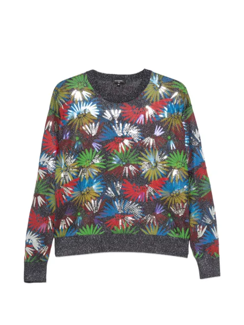 CHANEL Pre-Owned sequin-embellished floral-print sweater Grey OPV11451