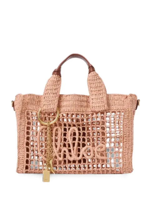 Chloé small logo-embroidered raffia tote bag Pink 26AS908P08