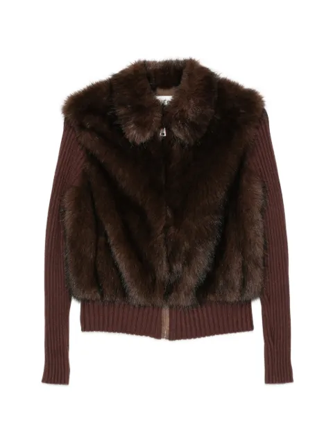SOURCE UNKNOWN faux-fur ribbed-knit cardigan Brown SUWF62CD02BR