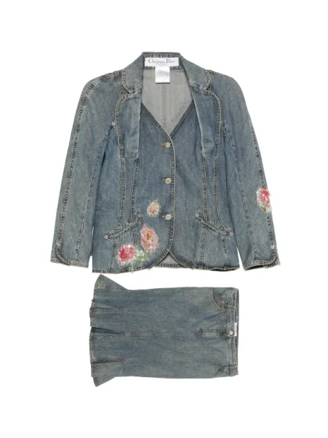 Christian Dior Pre-Owned floral-patchwork denim jacket and skirt set Blue OPV11407