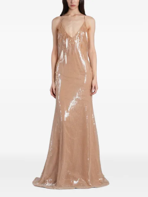 David Koma sequin-embellished fringed maxi dress Neutrals SS26DK51DL