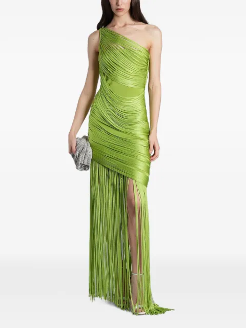 David Koma one-shoulder fringed-detail maxi dress Green SS26DKKN16D