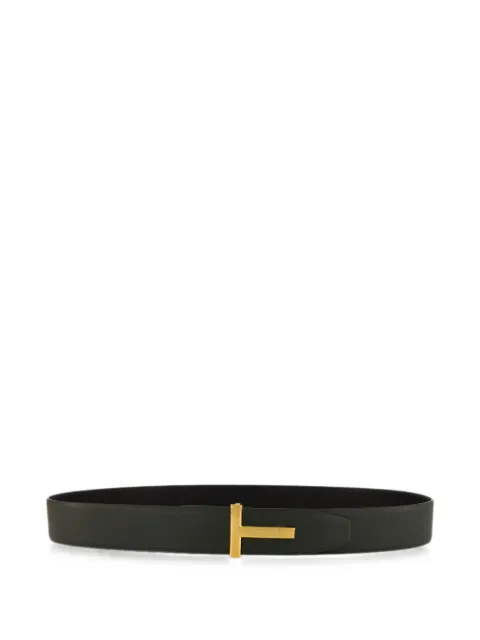 TOM FORD T-buckle grained-leather belt Green TB178LCL631G
